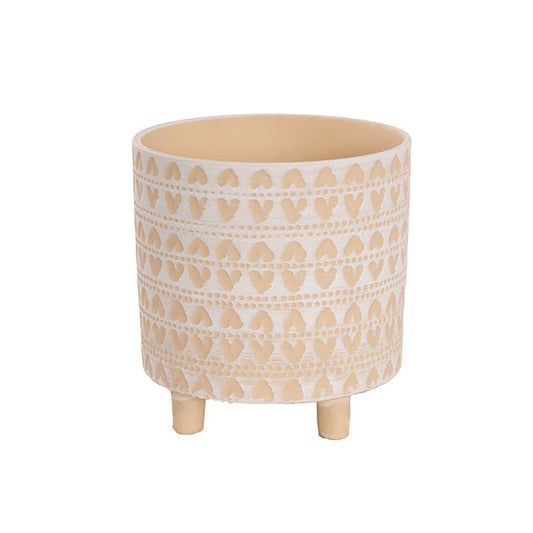 The Matchmaker small patterned cream planter with short rounded feet, shown on a white backdrop.