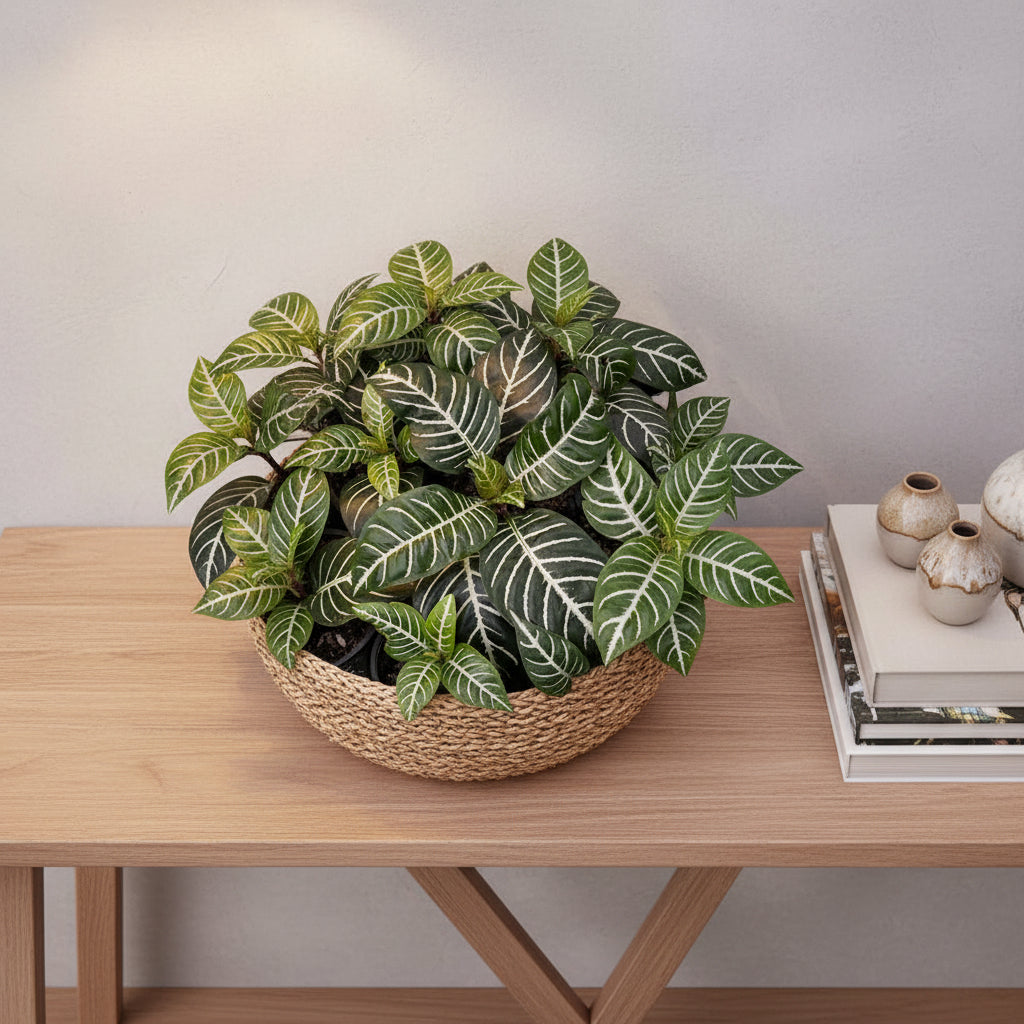 Aphelandra squarrosa Zebra Plant Close-up of a plant with green leaves and white stripes