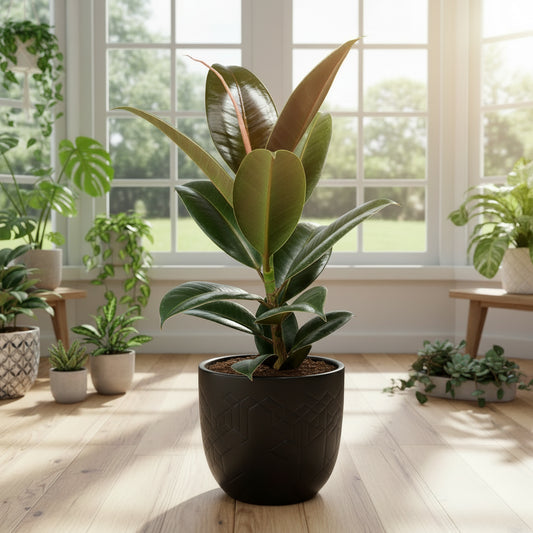 Potted plant with green leaves on a white background