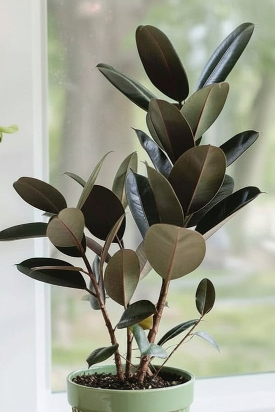 Potted plant on a windowsill with a blurred background