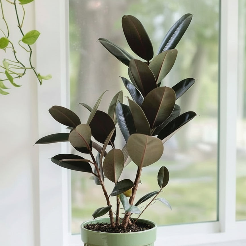Potted plant on a windowsill with a blurred background