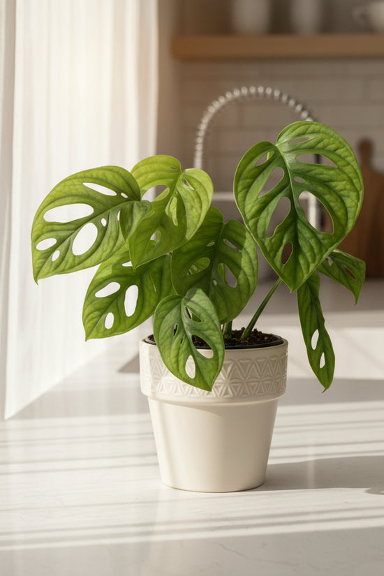 Potted plant with green leaves in an orange pot on a white background