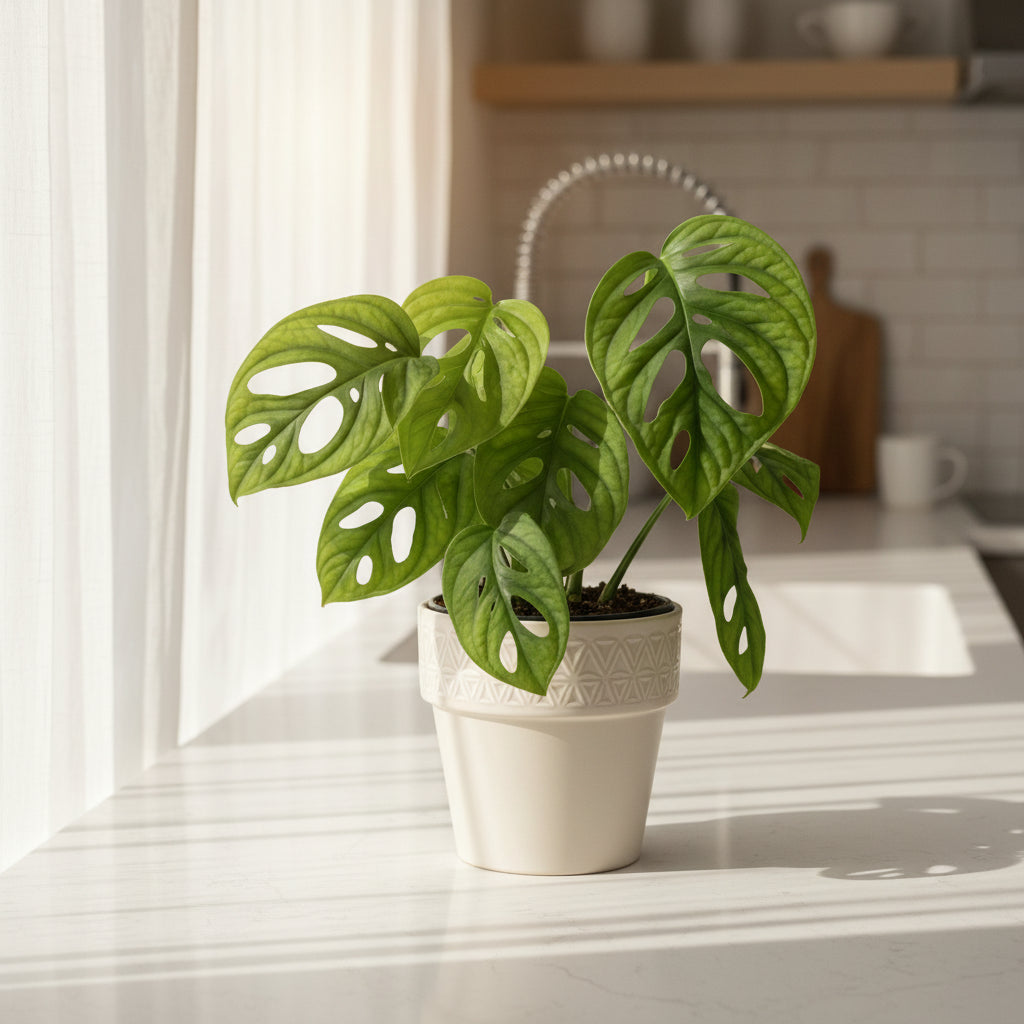 Potted plant with green leaves in an orange pot on a white background