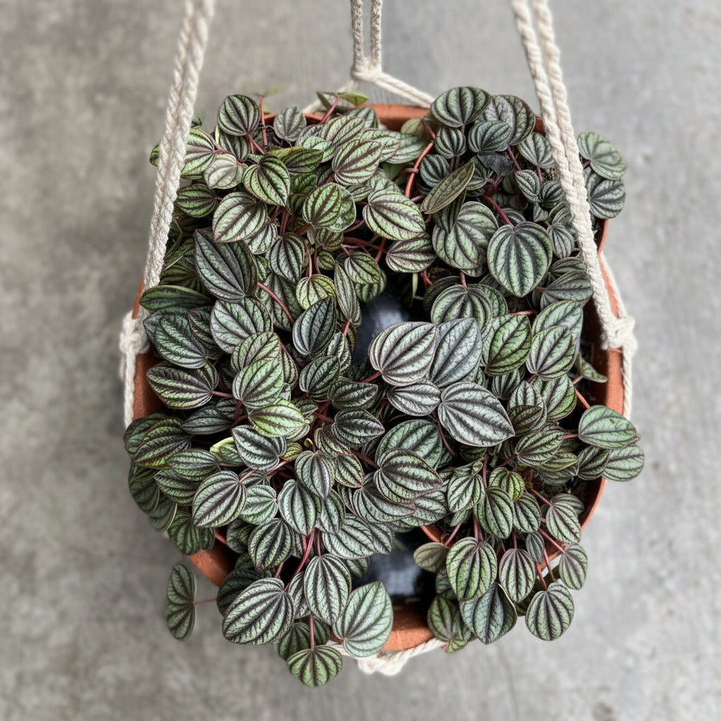 Potted plant with heart-shaped leaves on a neutral background