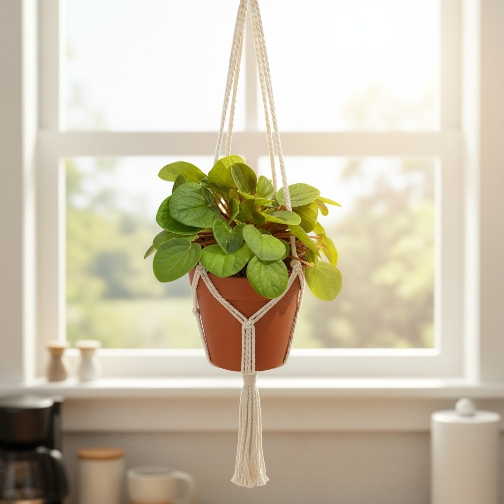 Potted plant with green leaves on a white background