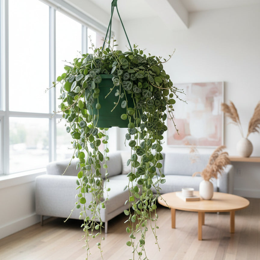 Two potted plants in white containers on a white background