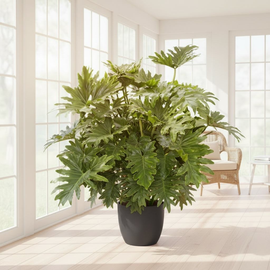 Close-up of a ShangriLa with large green leaves with a blurred background