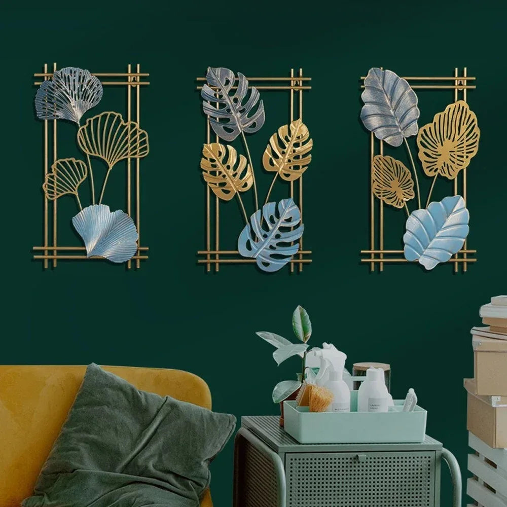 1Pcs Nordic Retro Metallic Plant Wall Mounted Photo Frame Ginkgo Leaf Art Home Living Room Wall Decoration Accessories
