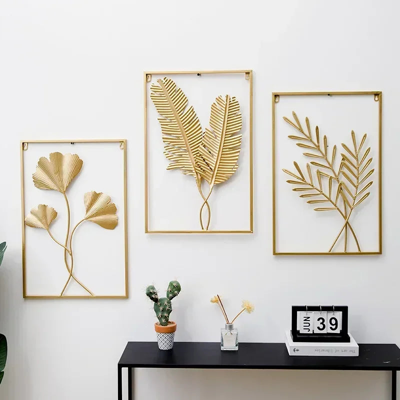 1Pcs Nordic Retro Metallic Plant Wall Mounted Photo Frame Ginkgo Leaf Art Home Living Room Wall Decoration Accessories
