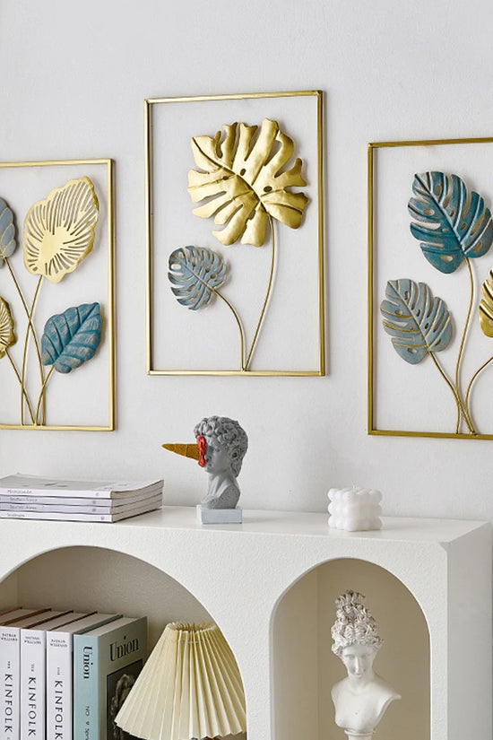 Metal Leaf Iron Wall Hanging Decor Palm Maple Leaves Plant Ginkgo Nordic Wall Pendant Mural Living Room Bedroom Home Decoration