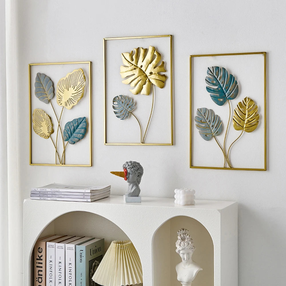 Metal Leaf Iron Wall Hanging Decor Palm Maple Leaves Plant Ginkgo Nordic Wall Pendant Mural Living Room Bedroom Home Decoration