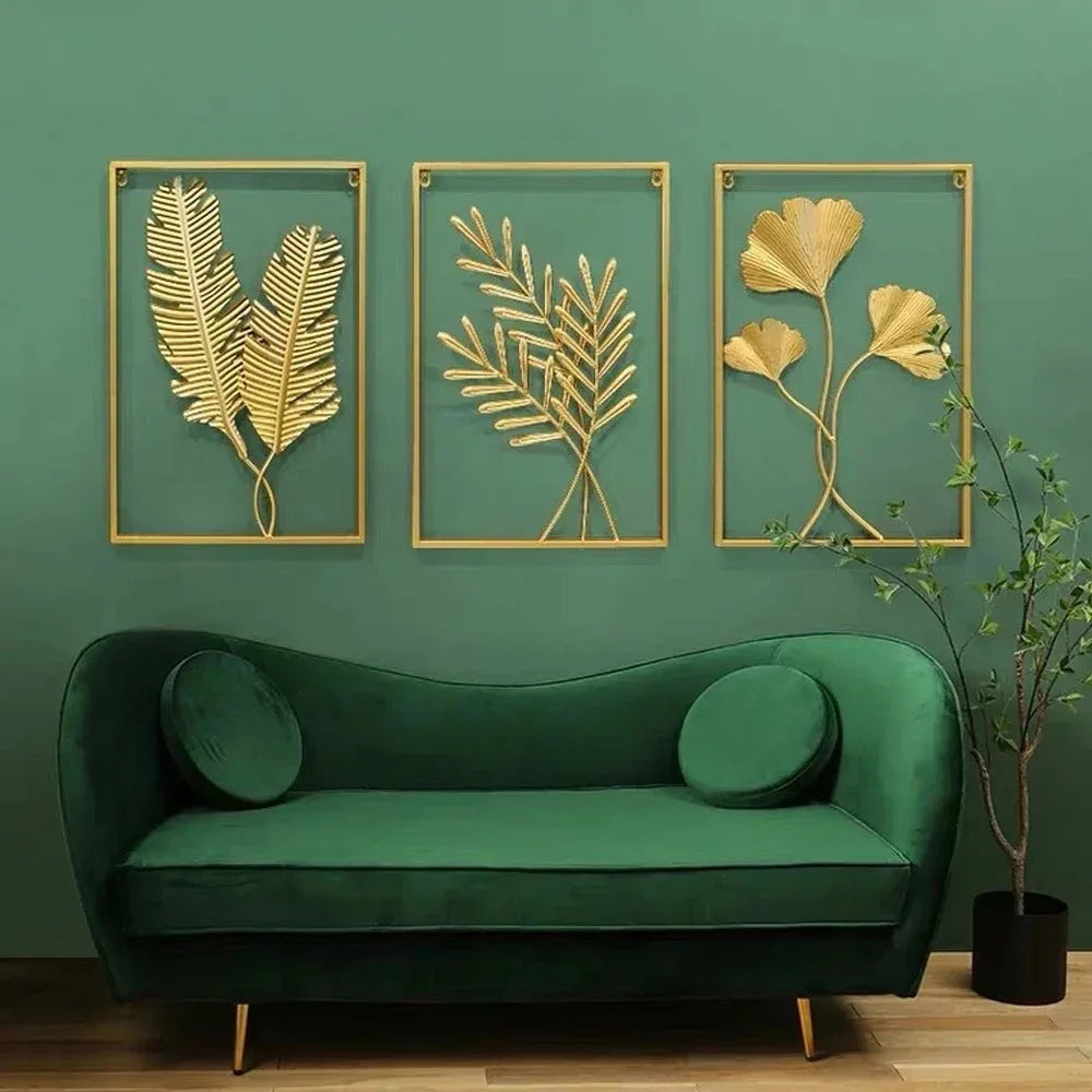 1Pcs Nordic Retro Metallic Plant Wall Mounted Photo Frame Ginkgo Leaf Art Home Living Room Wall Decoration Accessories