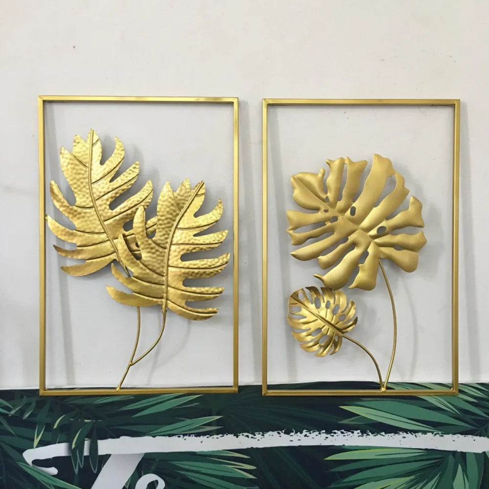 Metal Leaf Iron Wall Hanging Decor Palm Maple Leaves Plant Ginkgo Nordic Wall Pendant Mural Living Room Bedroom Home Decoration
