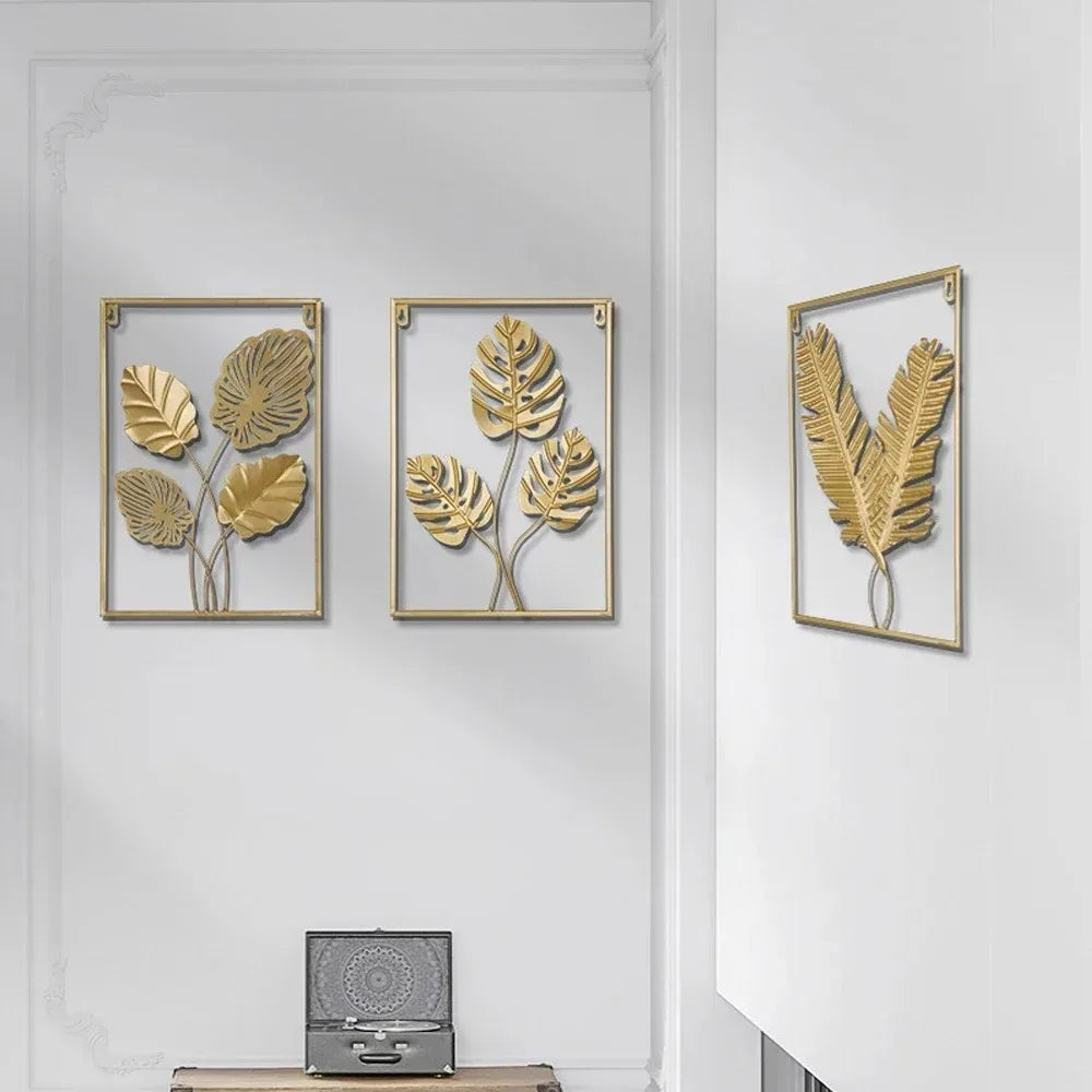 1Pcs Nordic Retro Metallic Plant Wall Mounted Photo Frame Ginkgo Leaf Art Home Living Room Wall Decoration Accessories
