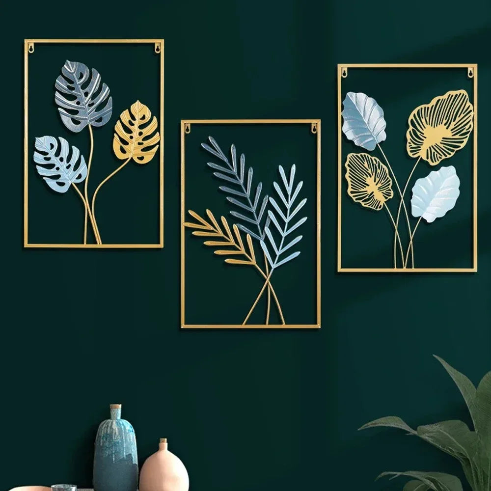 1Pcs Nordic Retro Metallic Plant Wall Mounted Photo Frame Ginkgo Leaf Art Home Living Room Wall Decoration Accessories