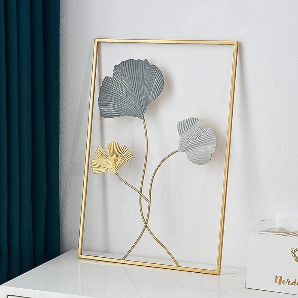 1Pcs Nordic Retro Metallic Plant Wall Mounted Photo Frame Ginkgo Leaf Art Home Living Room Wall Decoration Accessories