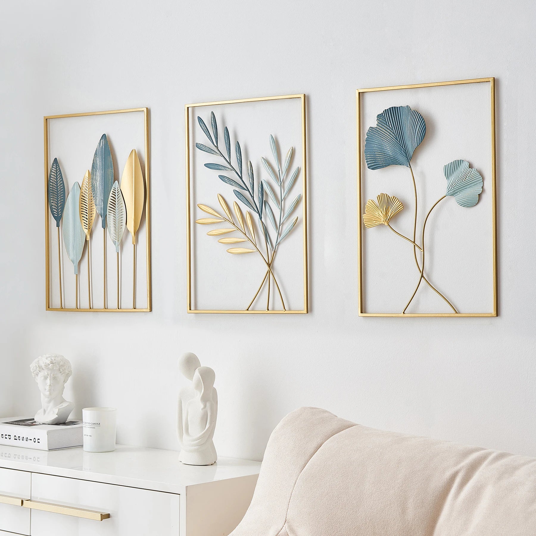Metal Leaf Iron Wall Hanging Decor Palm Maple Leaves Plant Ginkgo Nordic Wall Pendant Mural Living Room Bedroom Home Decoration