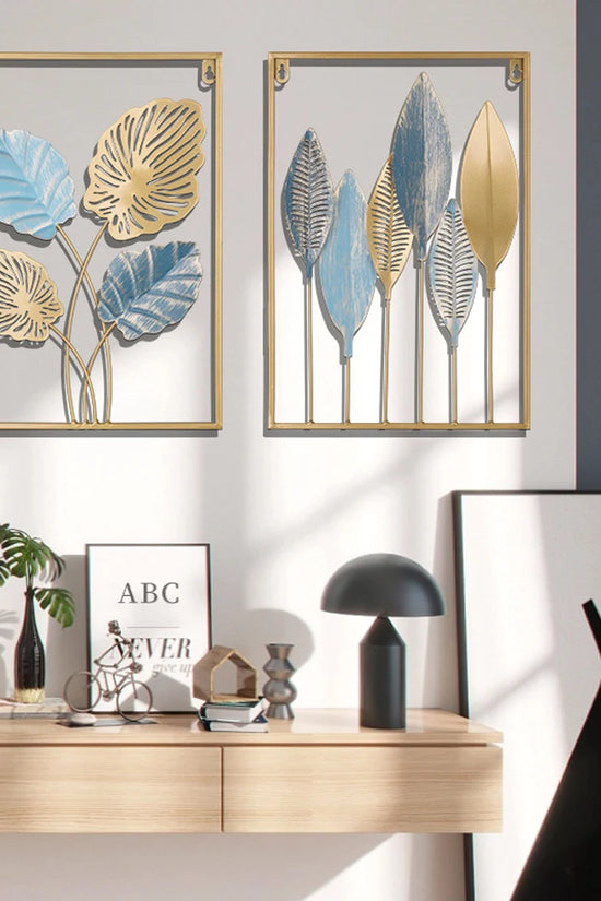 Metal Leaf Iron Wall Hanging Decor Palm Maple Leaves Plant Ginkgo Nordic Wall Pendant Mural Living Room Bedroom Home Decoration