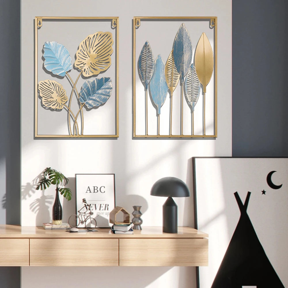 Metal Leaf Iron Wall Hanging Decor Palm Maple Leaves Plant Ginkgo Nordic Wall Pendant Mural Living Room Bedroom Home Decoration