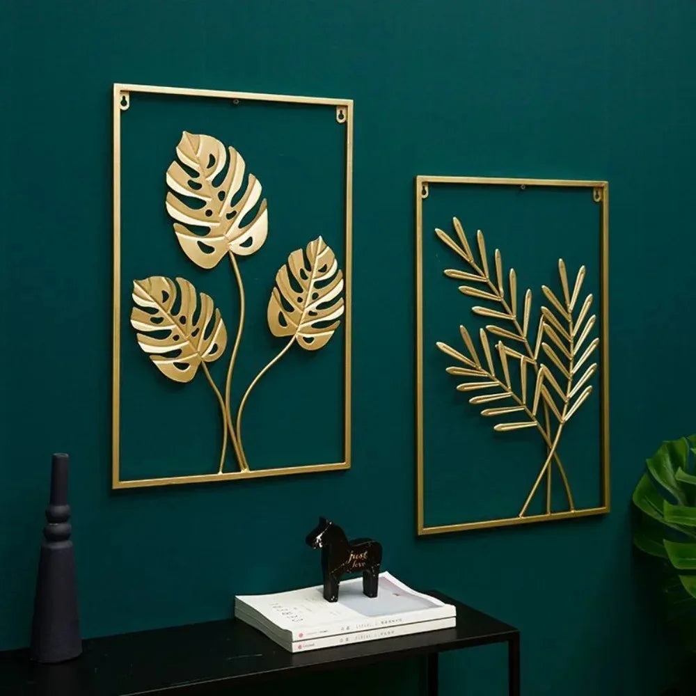 1Pcs Nordic Retro Metallic Plant Wall Mounted Photo Frame Ginkgo Leaf Art Home Living Room Wall Decoration Accessories