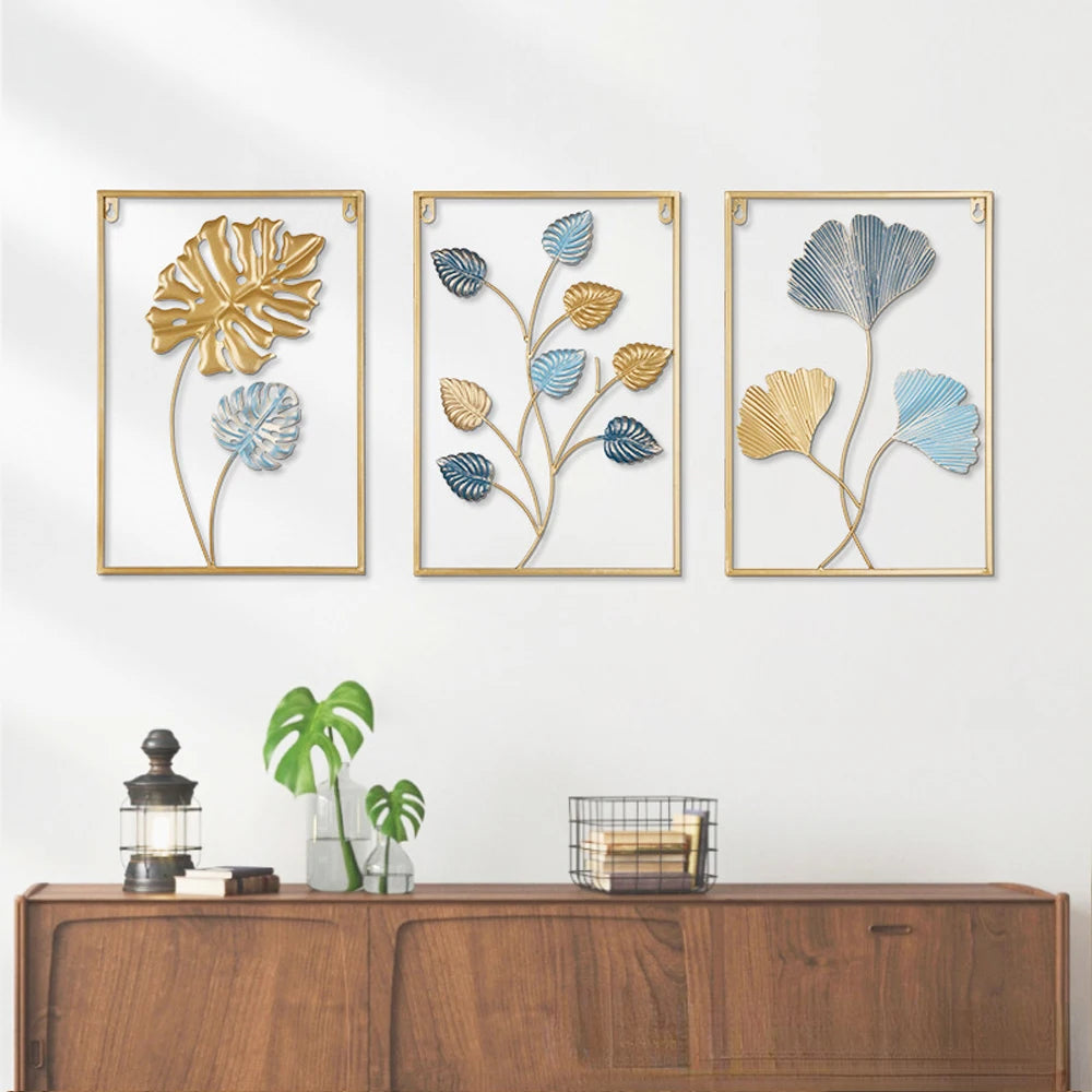 Metal Leaf Iron Wall Hanging Decor Palm Maple Leaves Plant Ginkgo Nordic Wall Pendant Mural Living Room Bedroom Home Decoration