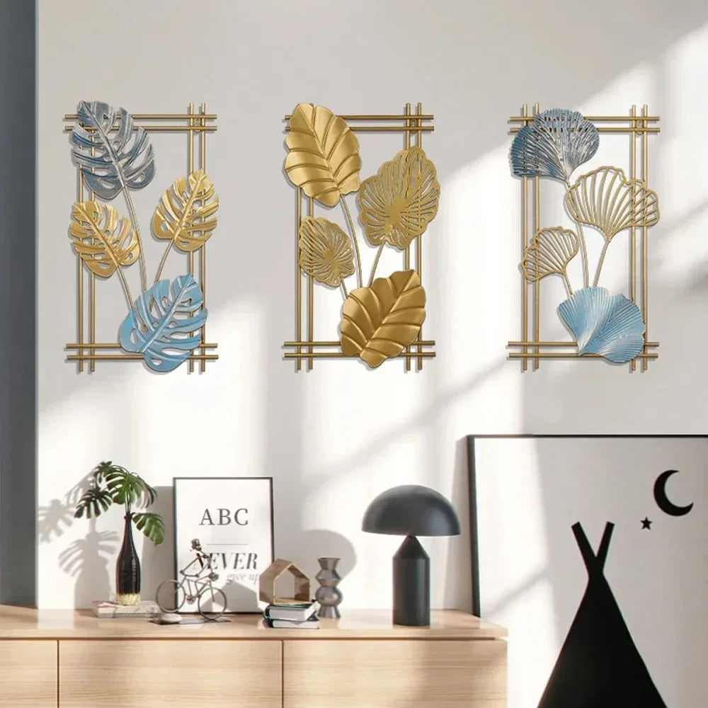1Pcs Nordic Retro Metallic Plant Wall Mounted Photo Frame Ginkgo Leaf Art Home Living Room Wall Decoration Accessories