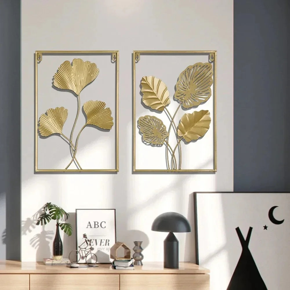 1Pcs Nordic Retro Metallic Plant Wall Mounted Photo Frame Ginkgo Leaf Art Home Living Room Wall Decoration Accessories