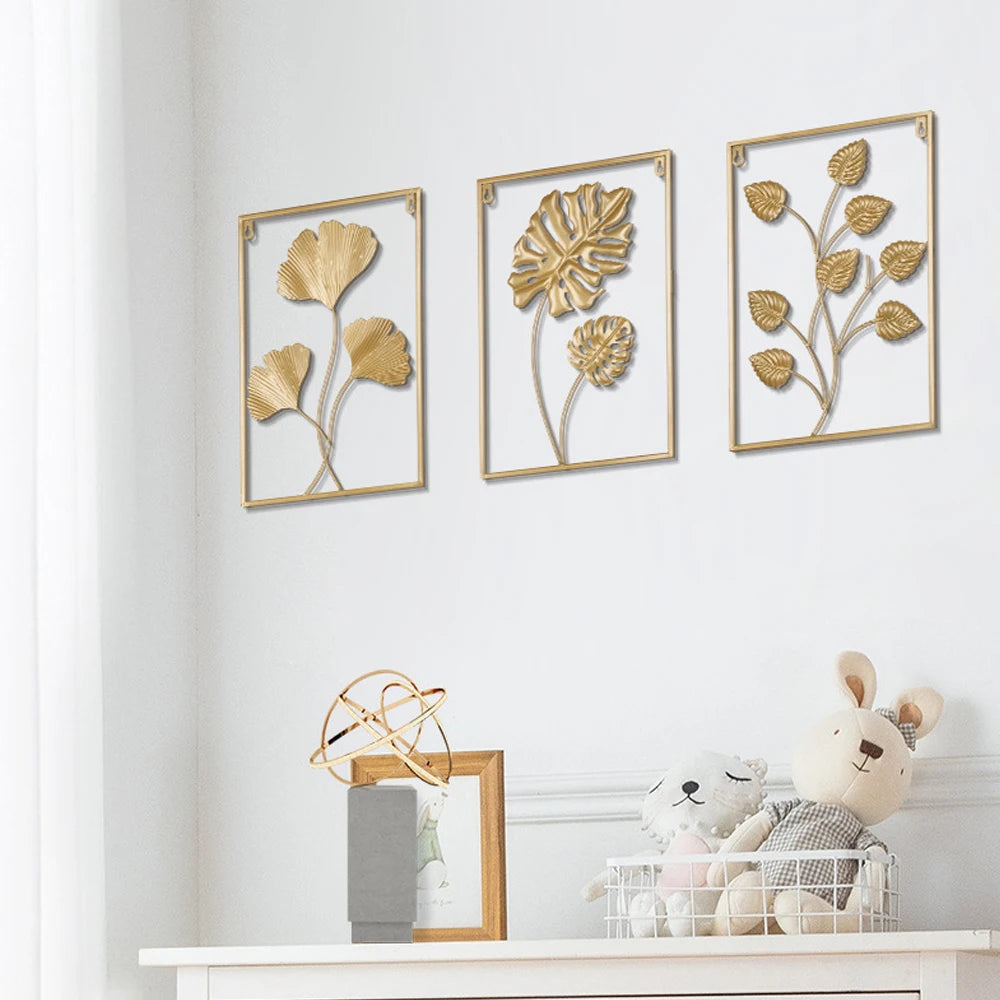 Metal Leaf Iron Wall Hanging Decor Palm Maple Leaves Plant Ginkgo Nordic Wall Pendant Mural Living Room Bedroom Home Decoration