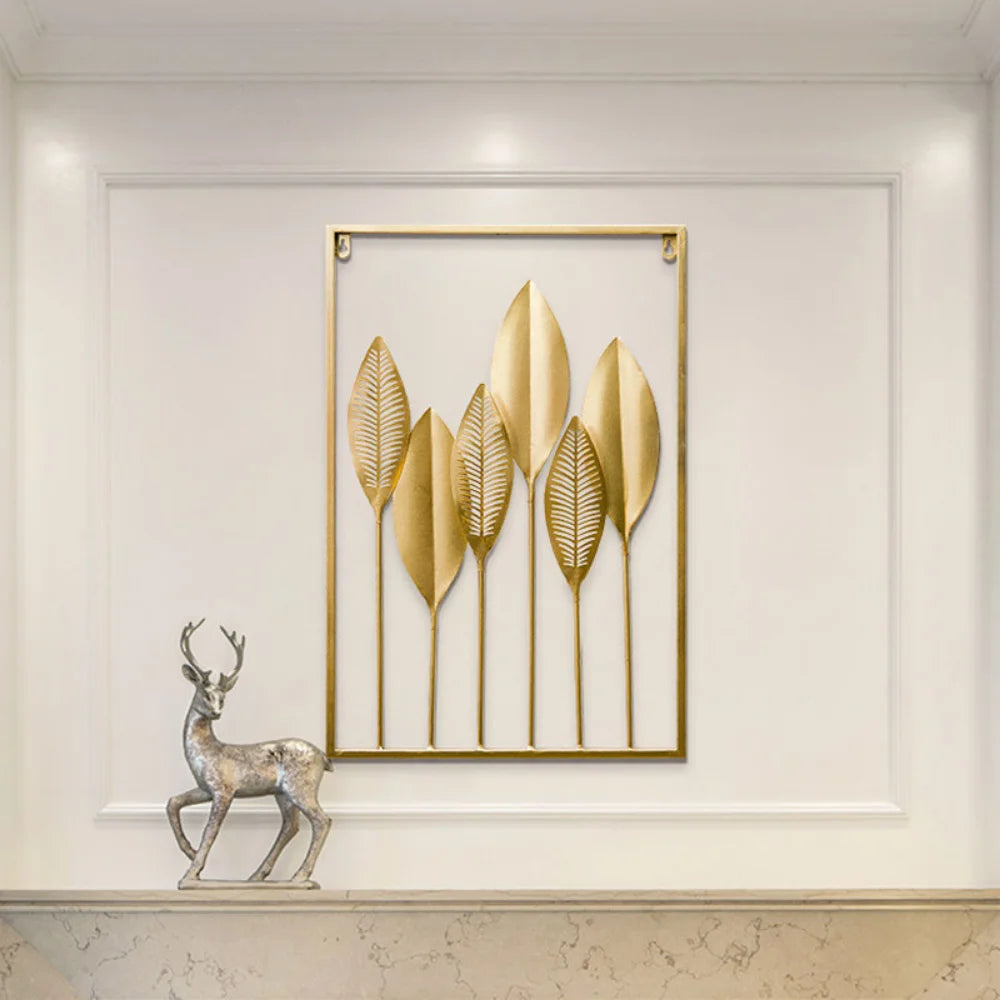 Metal Leaf Iron Wall Hanging Decor Palm Maple Leaves Plant Ginkgo Nordic Wall Pendant Mural Living Room Bedroom Home Decoration