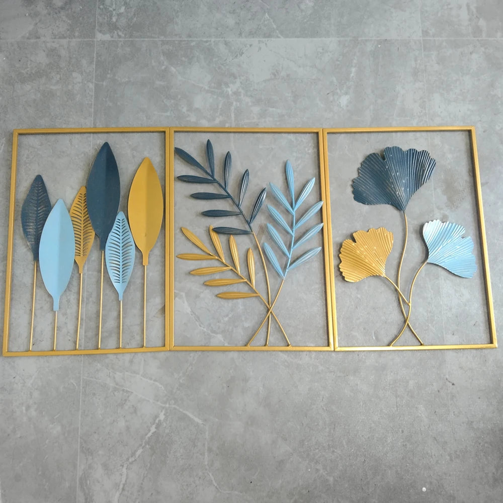 Metal Leaf Iron Wall Hanging Decor Palm Maple Leaves Plant Ginkgo Nordic Wall Pendant Mural Living Room Bedroom Home Decoration