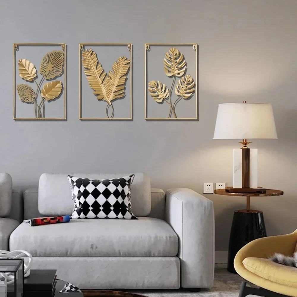 1Pcs Nordic Retro Metallic Plant Wall Mounted Photo Frame Ginkgo Leaf Art Home Living Room Wall Decoration Accessories