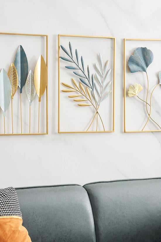 Metal Leaf Iron Wall Hanging Decor Palm Maple Leaves Plant Ginkgo Nordic Wall Pendant Mural Living Room Bedroom Home Decoration