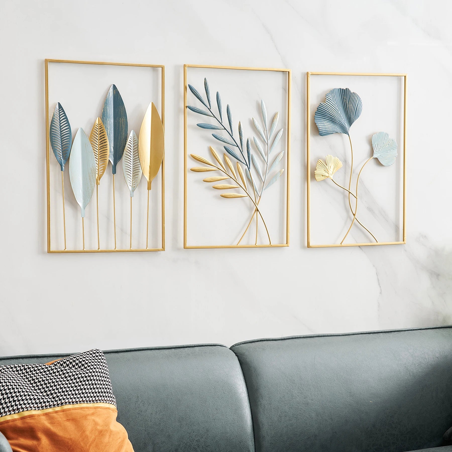 Metal Leaf Iron Wall Hanging Decor Palm Maple Leaves Plant Ginkgo Nordic Wall Pendant Mural Living Room Bedroom Home Decoration