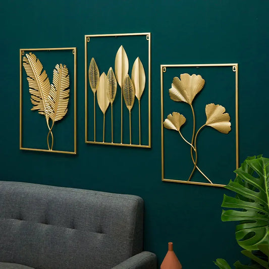 Metal Leaf Iron Wall Hanging Decor Palm Maple Leaves Plant Ginkgo Nordic Wall Pendant Mural Living Room Bedroom Home Decoration
