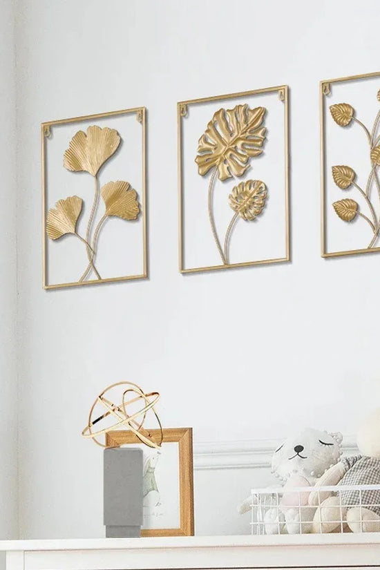 1Pcs Nordic Retro Metallic Plant Wall Mounted Photo Frame Ginkgo Leaf Art Home Living Room Wall Decoration Accessories