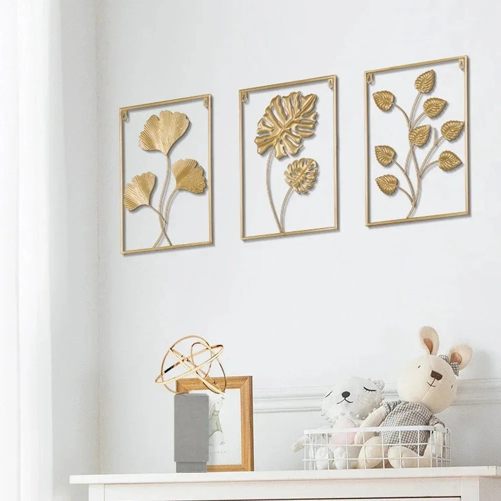 1Pcs Nordic Retro Metallic Plant Wall Mounted Photo Frame Ginkgo Leaf Art Home Living Room Wall Decoration Accessories