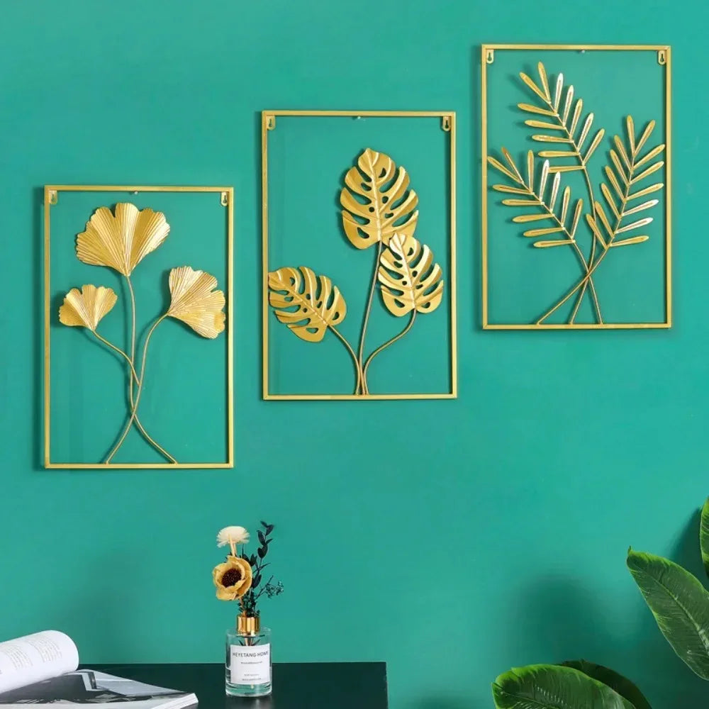 1Pcs Nordic Retro Metallic Plant Wall Mounted Photo Frame Ginkgo Leaf Art Home Living Room Wall Decoration Accessories