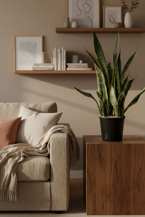 Potted snake plant on a white background