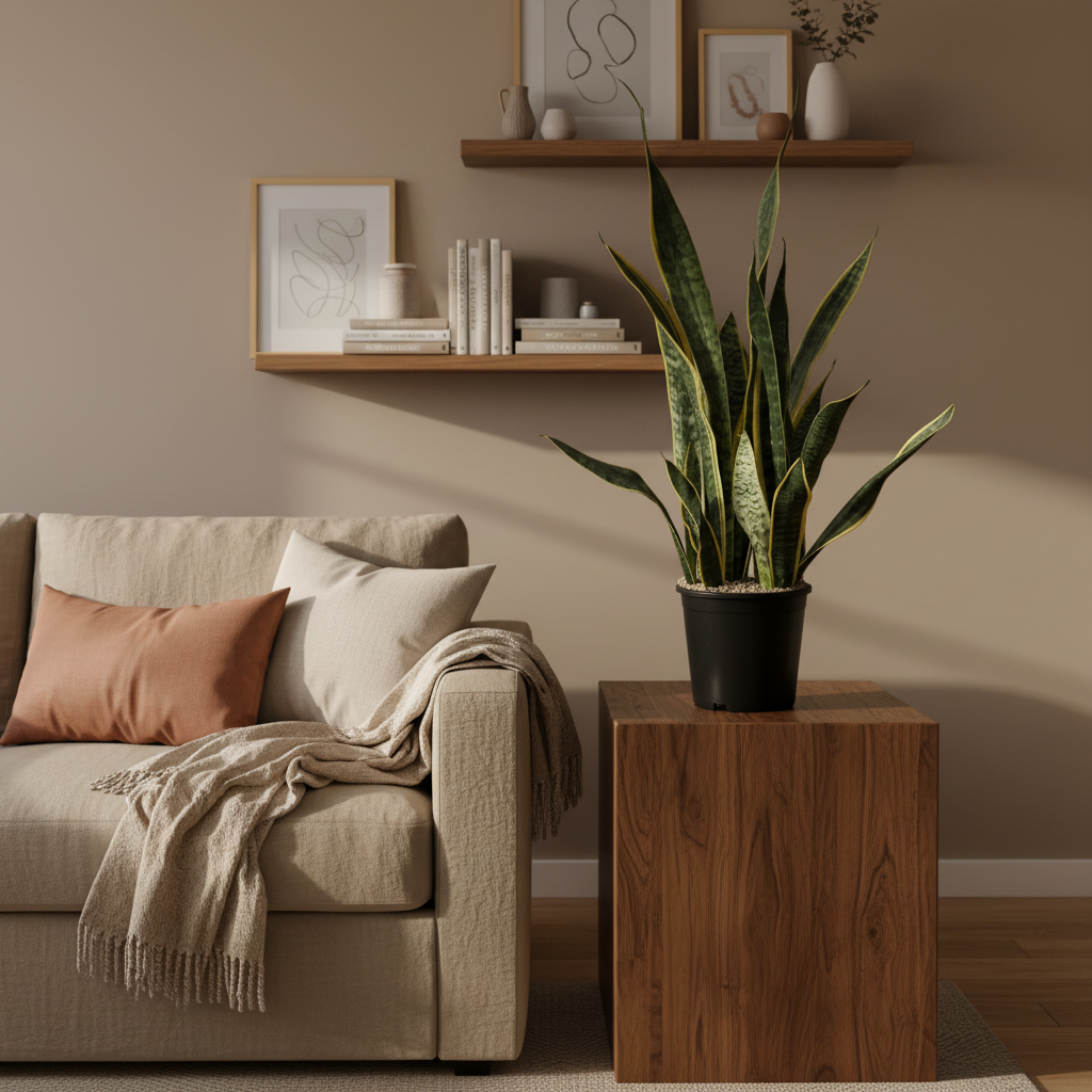 Potted snake plant on a white background