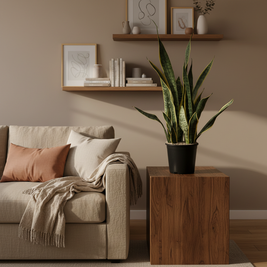 Potted snake plant on a white background
