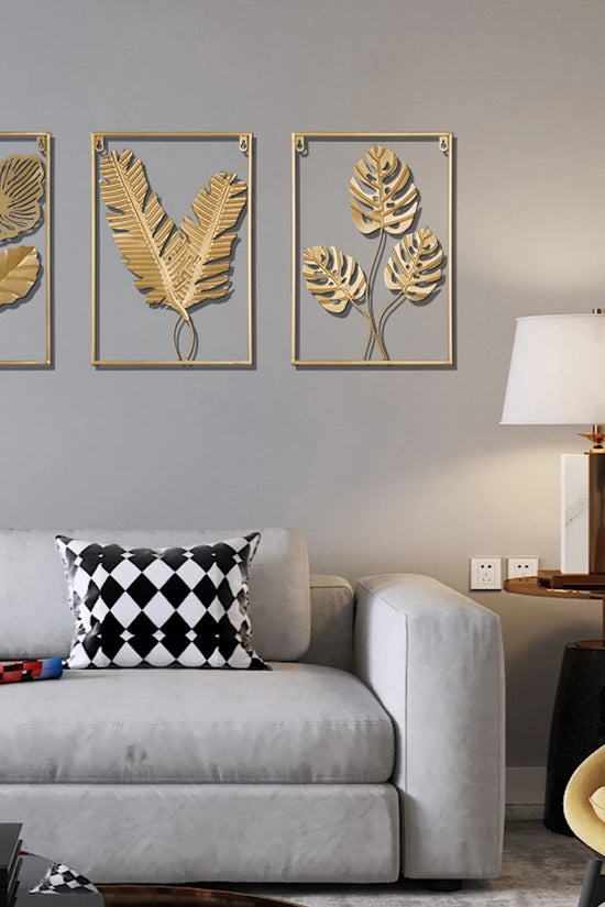 Metal Leaf Iron Wall Hanging Decor Palm Maple Leaves Plant Ginkgo Nordic Wall Pendant Mural Living Room Bedroom Home Decoration