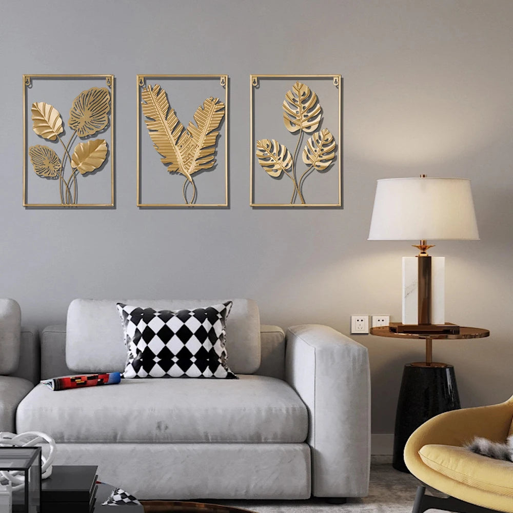 Metal Leaf Iron Wall Hanging Decor Palm Maple Leaves Plant Ginkgo Nordic Wall Pendant Mural Living Room Bedroom Home Decoration