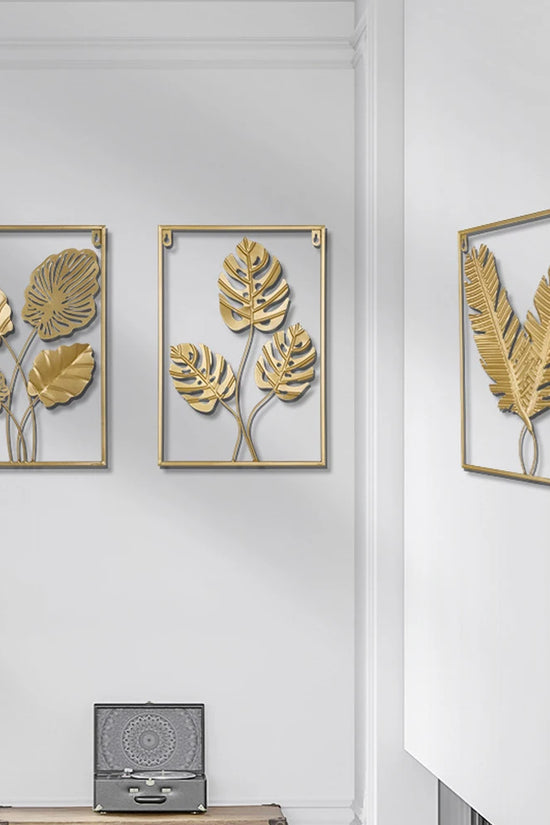 Metal Leaf Iron Wall Hanging Decor Palm Maple Leaves Plant Ginkgo Nordic Wall Pendant Mural Living Room Bedroom Home Decoration