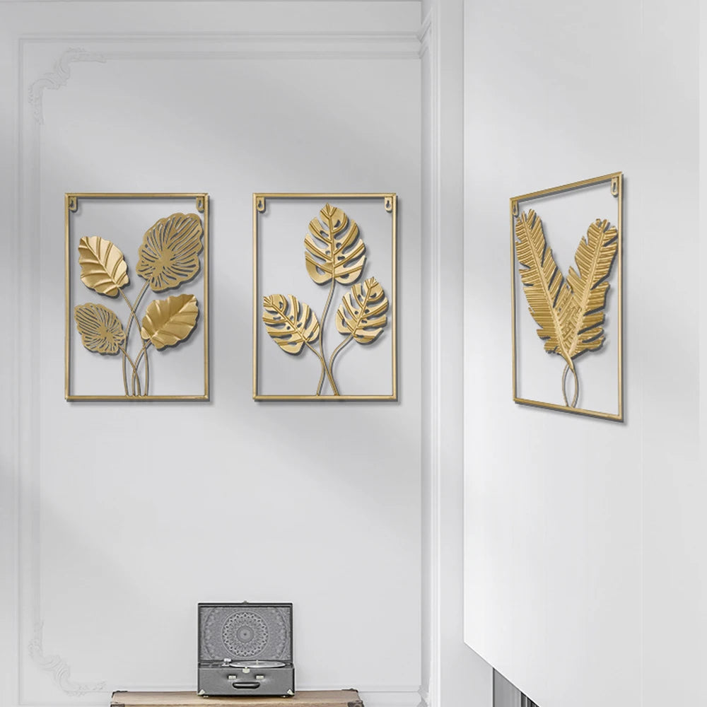 Metal Leaf Iron Wall Hanging Decor Palm Maple Leaves Plant Ginkgo Nordic Wall Pendant Mural Living Room Bedroom Home Decoration