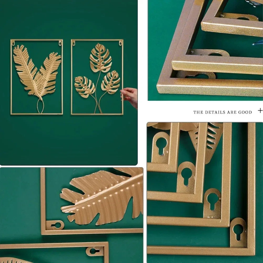 1Pcs Nordic Retro Metallic Plant Wall Mounted Photo Frame Ginkgo Leaf Art Home Living Room Wall Decoration Accessories