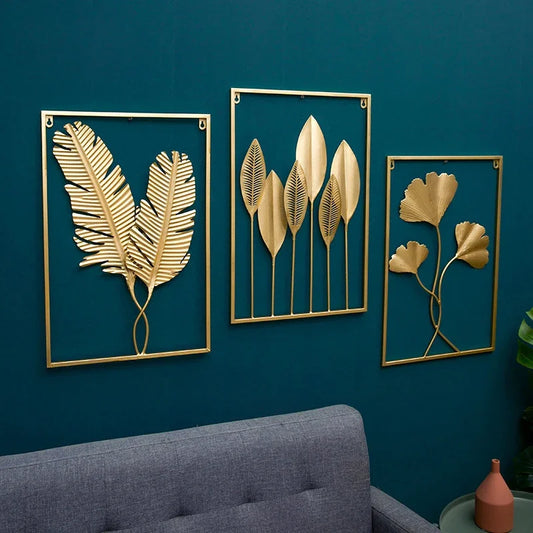 Metal Leaf Iron Wall Hanging Decor Palm Maple Leaves Plant Ginkgo Nordic Wall Pendant Mural Living Room Bedroom Home Decoration