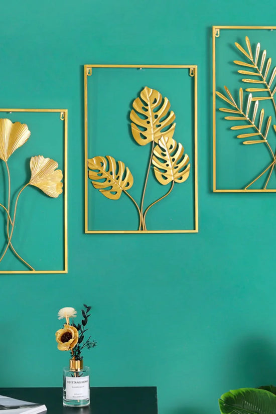Metal Leaf Iron Wall Hanging Decor Palm Maple Leaves Plant Ginkgo Nordic Wall Pendant Mural Living Room Bedroom Home Decoration
