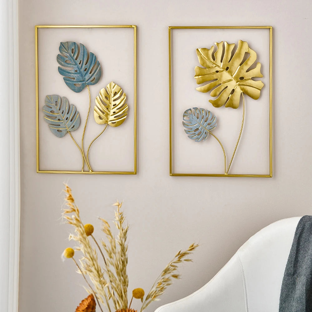 Metal Leaf Iron Wall Hanging Decor Palm Maple Leaves Plant Ginkgo Nordic Wall Pendant Mural Living Room Bedroom Home Decoration