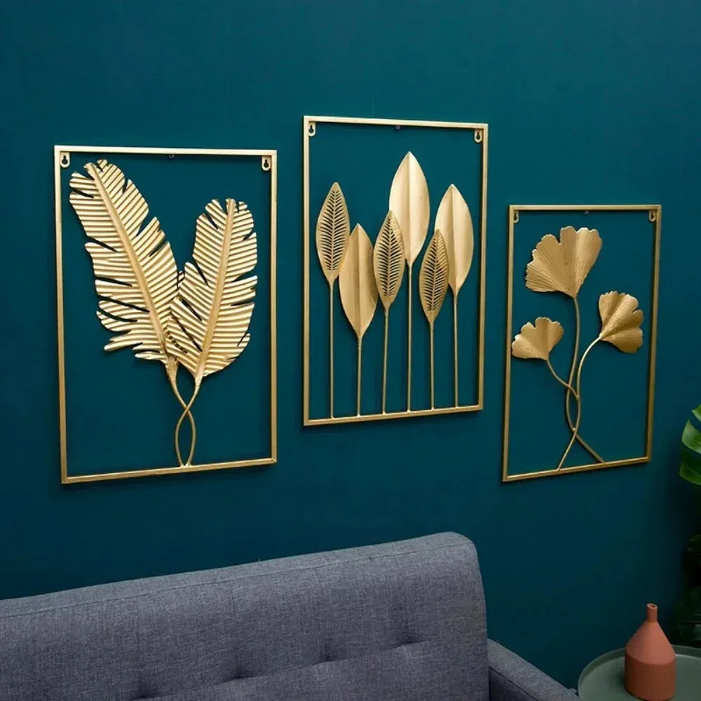1Pcs Nordic Retro Metallic Plant Wall Mounted Photo Frame Ginkgo Leaf Art Home Living Room Wall Decoration Accessories