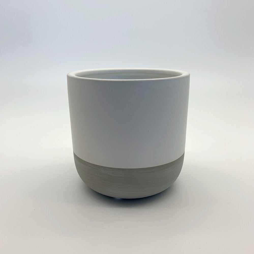The Room Refresh planter featuring a white matte body and grey base, photographed on a clean white background.